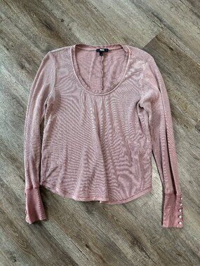Paige Carey Thermal Feminine Long Sleeve Top Small Pink Waffle Boho Shirt